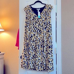Blue and Yellow Flowered Dress 2X